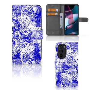 Telefoonhoesje met Naam Motorola Edge 30 Pro Angel Skull Blauw