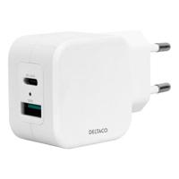 Deltaco Dubbele USB Muurlader - 18W USB-A & 20W USB-C - Wit - thumbnail