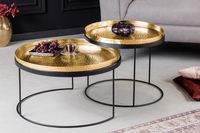 Set van 2 ronde salontafels ELEMENTS ÃƒÆ'Ã‹Å“60cm goud zwart metalen dienblad tafel bijzettafel handgemaakt - 42730 - thumbnail