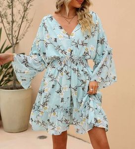 Floral V Neck Boho Dress With No