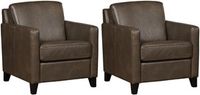 Set van 2 Grijze leren landelijke fauteuils Smart - poot hout zwart - Granada leer Ash (grijs leer)