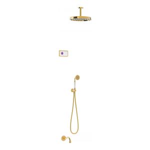 Regendouche set electronisch Tres Shower Technology Classic | Inbouw | Thermostaatkraan | 3-weg | Vintage | 24k Goud glans