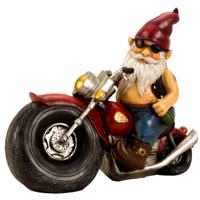 Tuinkabouter beeld Biker - Polystone - Motor rijder - 28 x 35 cm - tuindecoratie