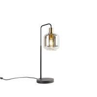 QAZQA - Design tafellamp zwart met goud en smoke glas - Zuzanna | Woonkamer | Slaapkamer | Keuken - Glas Langwerpig - E27 Geschikt voor LED - Max. 1 x 40 Watt