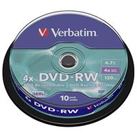 Verbatim 2330530 DVD RW 4,7 GB - 4x brandsnelheid, lange levensduur, krasbescherming, 10 Pack Spindle, meerkleurig