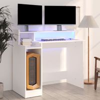 Bureau met LED-verlichting 97x90x45 cm bewerkt hout wit - thumbnail