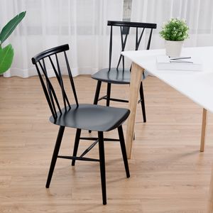 Set van 2 Eetkamerstoelen van Metaal Keukenstoelen met Rugleuning voor Eetkamer/Woonkamer/Keuken Zwart