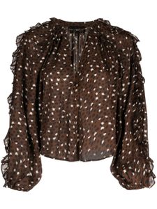 Cynthia Rowley blouse volantée en soie à pois - Marron