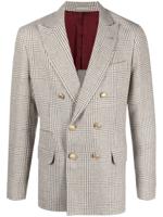 Brunello Cucinelli Geruite blazer met dubbele rij knopen - Wit