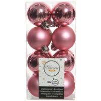 16x stuks kunststof kerstballen lippenstift roze 4 cm glans/mat