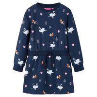 Kinderjurk met lange mouwen zwanenprint 116 marineblauw