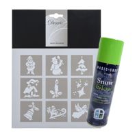 Kleine kerst raamsjablonen -9 sjablonen 5 cm -met glow in the dark sneeuwspray