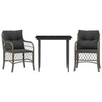 vidaXL 3-delige Bistroset met kussens poly rattan grijs, loungeset, loungeset tuin, loungeset buiten, tuinset, terrasset, tuinset lounge