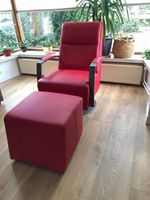 Leren draaifauteuil met hoge rug en schotelvoet - met hocker - rood leer - Echt leer, Industrieel, ontdek de vele Leersoorten en Kleuren bij ShopX - thumbnail