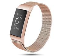 By Qubix - Compatible met Fitbit Charge 3 - Fitbit Charge 4 milanese bandje - Maat: Small - Champagne goud - Compatible fitbit bandje