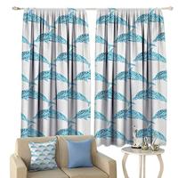 coolteey Schuifgordijnen zeedieren aquatische dolfijn figuren met blad ornamentals abstract kunstwerk speelse vissen verduistering en thermisch isolerend blauw wit