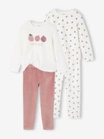Set van 2 pyjama's voor meisjes in fluweel / velours Fruit ecru