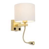 QAZQA Gouden wandlamp USB met witte kap - Brescia Combi - thumbnail