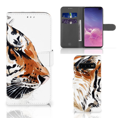 Hoesje Samsung Galaxy S10 Plus Watercolor Tiger Hoesje Samsung Galaxy S10 Plus Watercolor Tiger