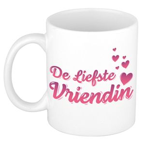 De liefste vriendin kado mok / beker wit met roze hartjes - verjaardagscadeau