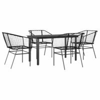 vidaXL 5-delige Tuinset poly rattan glas zwart, buiten eetset, tuinmeubelen, tuin eettafel en stoelen, patio eetkamer set, buiten eettafel en stoelen