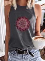 Printed Sleeveless Crew Neck Casual Top