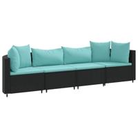 vidaXL 4-delige Loungeset met kussens poly rattan zwart, tuinset, tuinmeubel, terrasset, tuinbank, terrasmeubel, loungebank, loungeset tuin