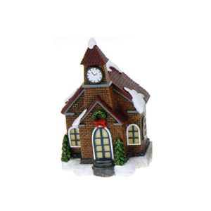 1x Polystone kersthuisjes/kerstdorpje huisjes kerkje met verlichting 13,5 cm