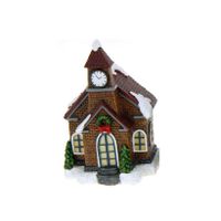 1x Polystone kersthuisjes/kerstdorpje huisjes kerkje met verlichting 13,5 cm