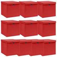 Opbergboxen met deksels 10 st 32x32x32 cm stof rood