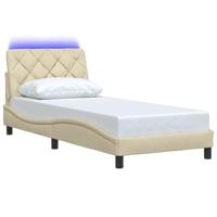 vidaXL Bedframe met LED zonder matras 90x190 cm stof crèmekleurig, bed, bed ombouw, eenpersoonsbed, bedbodem, slaapkamermeubel, 1 persoonsbed