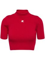 Courrèges pull nervuré crop à logo appliqué - Rouge