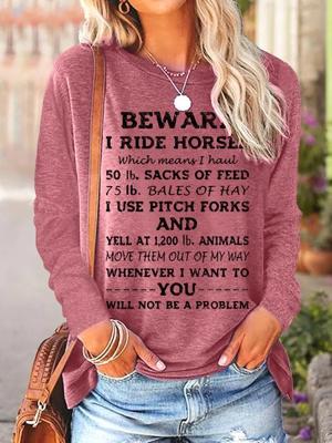 Womens Beware I ride horses which means I haul Letters Casual Top Womens Beware I ride horses which means I haul Letters Casual Top