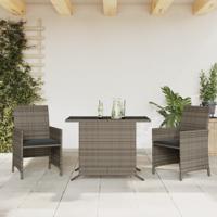 3-delige Bistroset met kussens poly rattan grijs - thumbnail