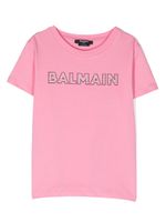 Balmain Kids t-shirt en coton à logo strassé - Rose