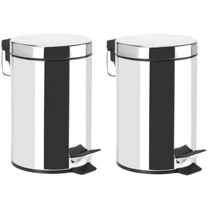 Prullenbak/pedaalemmer - 2x - rvs - mat zilver - 3 liter - 16 x 25 cm - Badkamer/toilet