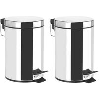 Prullenbak/pedaalemmer - 2x - rvs - mat zilver - 3 liter - 16 x 25 cm - Badkamer/toilet - thumbnail