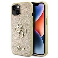 iPhone 15 Guess Fixed Glitter 4G Metal Logo Cover - Goud - thumbnail