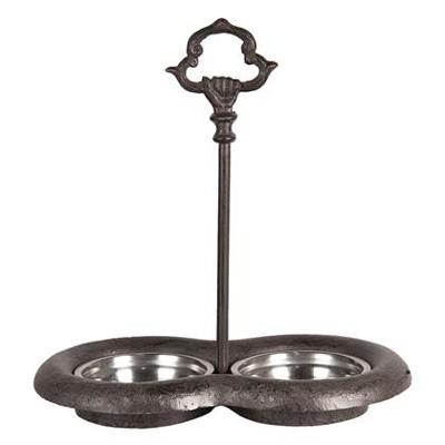 Clayre & Eef Voerbak Hond  36*21*41 cm Bruin Ijzer Rond Voerbak Kat