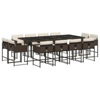 vidaXL 13-delige Tuinset met kussens poly rattan bruin, loungeset, loungeset tuin, tuinbankenset, tuintafel, loungeset buiten, tuinset lounge