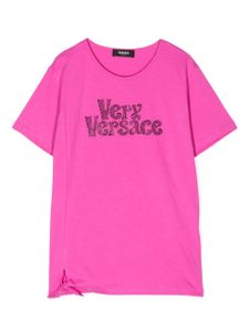 Versace Kids t-shirt en coton à logo strassé - Rose