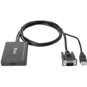 club3D CAC-1720 HDMI / USB / VGA Adapter [2x VGA-stekker, USB-stekker - 1x HDMI-bus] Zwart Met USB, Schroefbaar, Vergulde steekcontacten 0.6 m