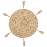 Ronde placemat raffia met franjes naturel 38 cm - thumbnail