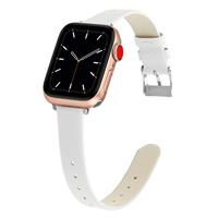 By Qubix - Leren Slim Fit bandje - Wit - Compatible met Apple Watch 44mm / 45mm / 46mm / 49mm - Compatible Apple watch bandjes