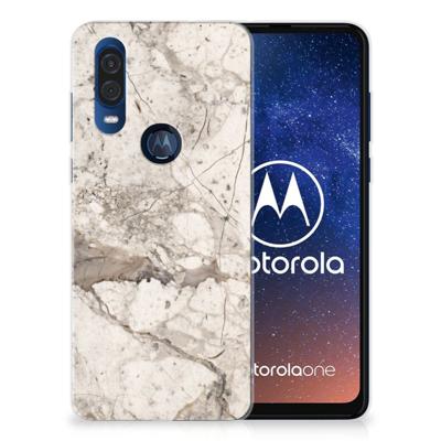 Motorola One Vision TPU Siliconen Hoesje Marmer Beige Motorola One Vision TPU Siliconen Hoesje Marmer Beige