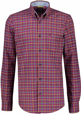 Lerros Heren Overhemd Paars Geruit Herringbone Button Down Modern Fit