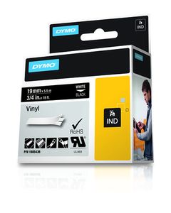 Labeltape DYMO IND RHINO 1805436 Vinyl Tapekleur: Zwart Tekstkleur:Wit 19 mm 5.5 m