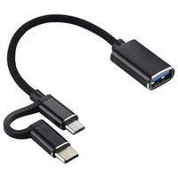 Nylon Gevlochten USB 3.0 naar USB-C / MicroUSB OTG Kabel Adapter - Zwart - thumbnail