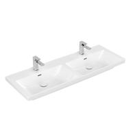 Villeroy & Boch Subway 3.0 meubelwastafel 130x47x16.5cm Rechthoek 2 kraangaten 2 wasbakken met overloopgat Wit Alpin glans Ceramic+ 4A71D5R1