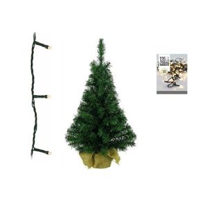 Groene kunst kerstboom 90 cm inclusief warm witte kerstverlichting   -